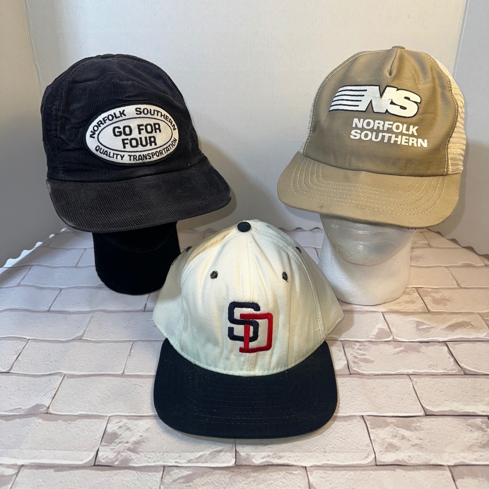 Vintage Norfolk‎ Southern Corduroy Trucker & New Era SD Snapback Hat Bundle 3pc